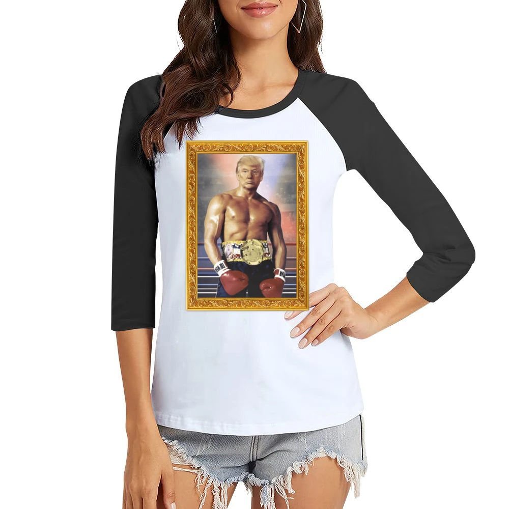 Donald Trump As Ivan Drago Rocky 4 Gold Frame Funny White Women Ladies 3-4 Sleeve T-Shirt