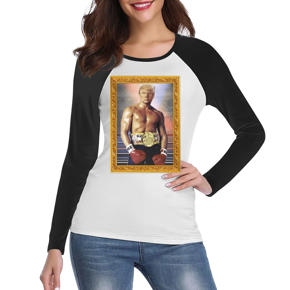 Donald Trump As Ivan Drago Rocky 4 Gold Frame Funny White Women Ladies Long Sleeve T-Shirt