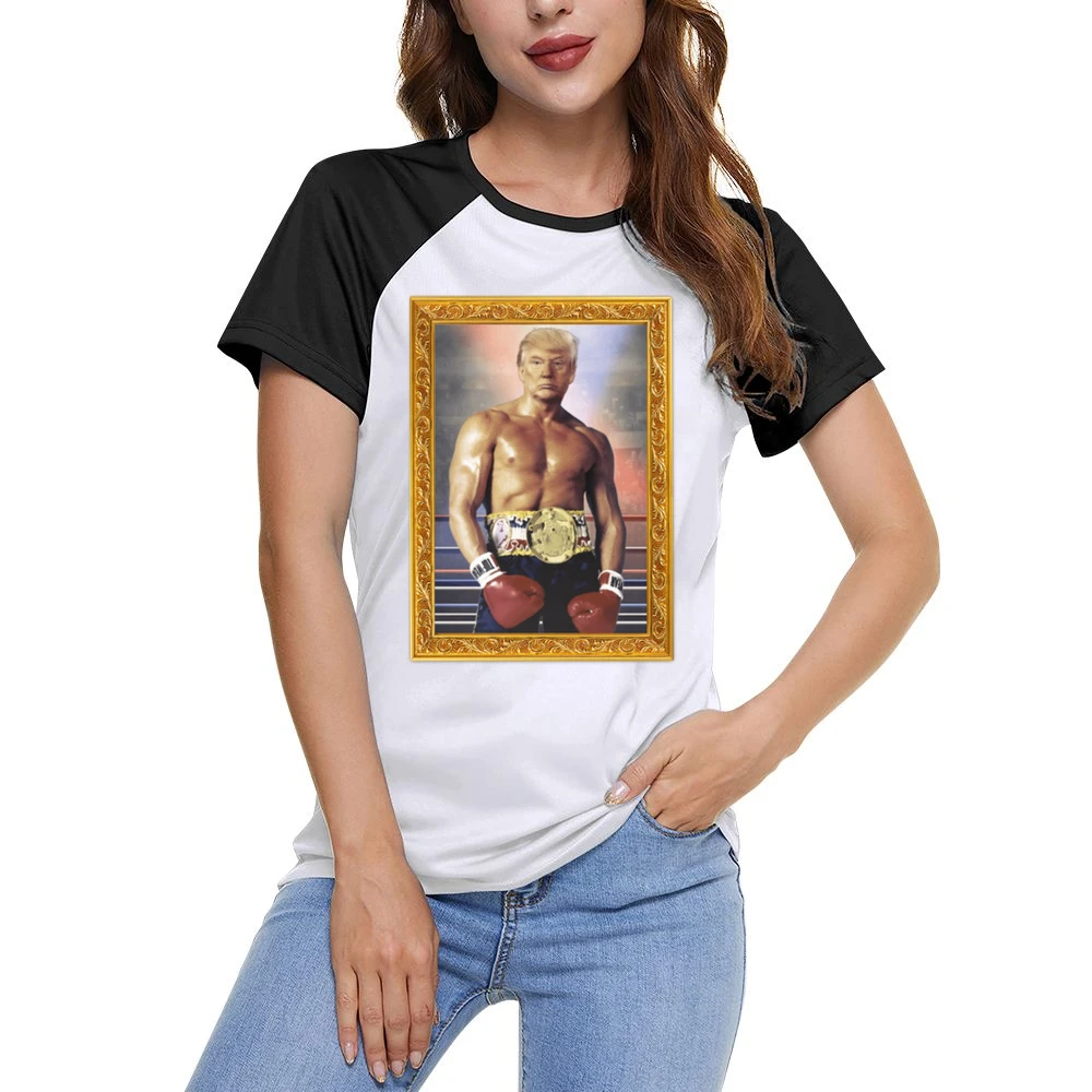 Donald Trump As Ivan Drago Rocky 4 Gold Frame Funny White Women Ladies Short Sleeve T-Shirt