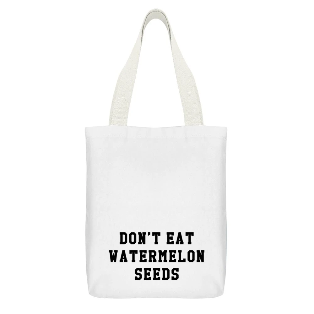 Dont Eat Watermelon Seeds Funny Pregnancy Cool Graphic Baby White Canvas Tote Shopping Bag With Interior Pocket