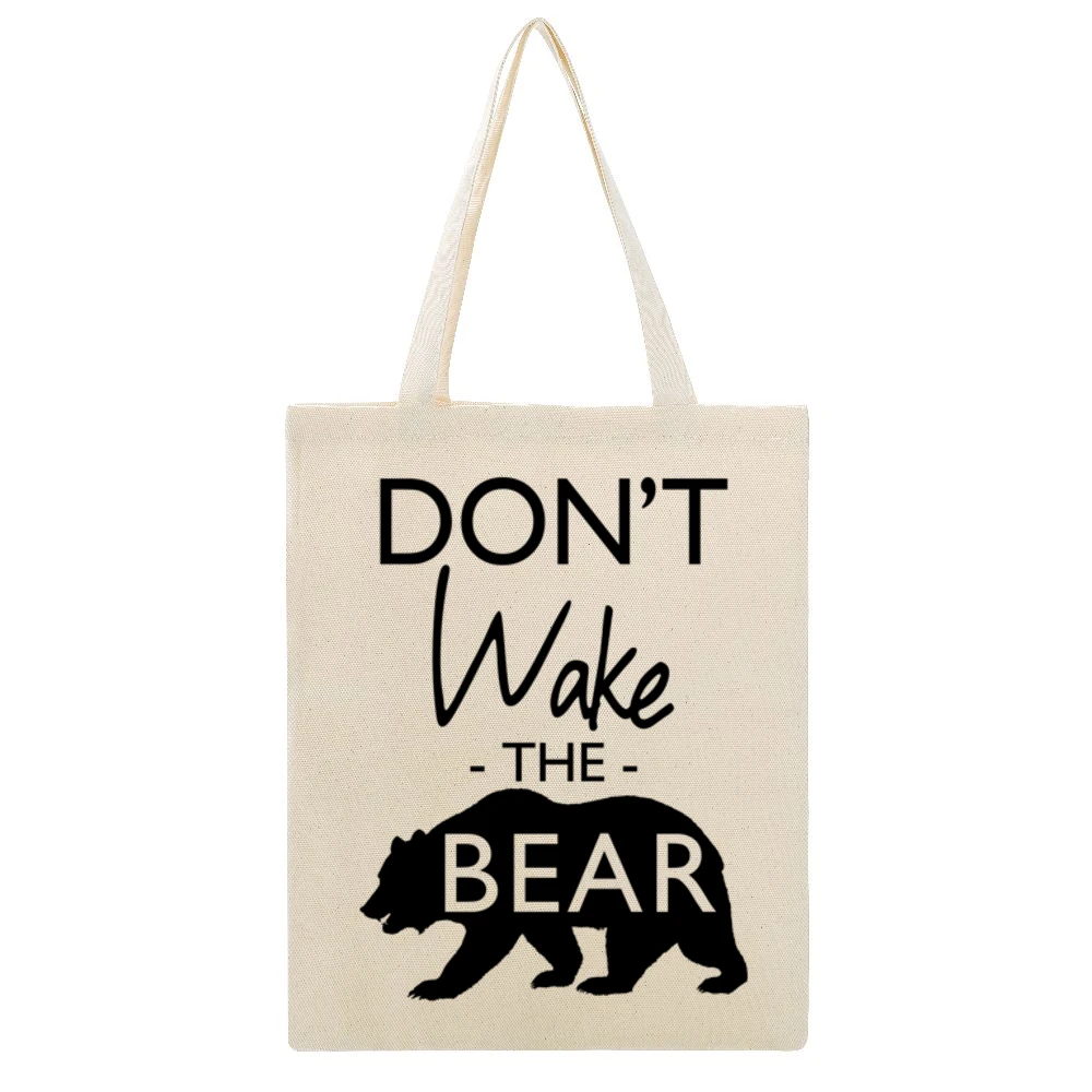 Dont Wake The Bear Funny Sleep Lover Graphic Beige Canvas Tote Shopping Bag