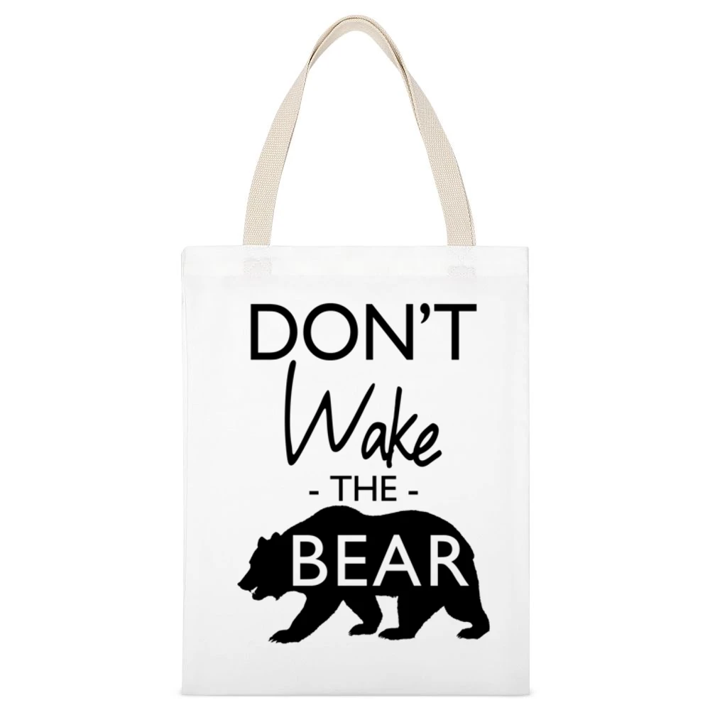 Dont Wake The Bear Funny Sleep Lover Graphic White Canvas Tote Shopping Bag