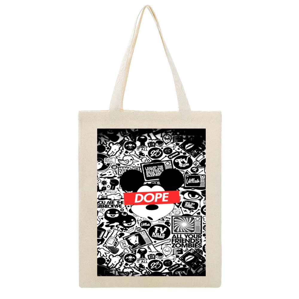 Dope Mickey Tshirt (all Colors And Styles Available) Beige Canvas Tote Shopping Bag