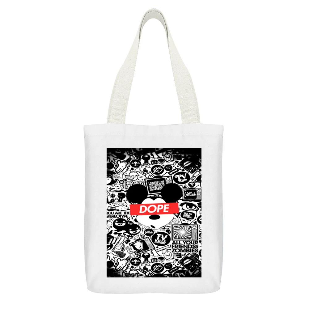Dope Mickey Tshirt (all Colors And Styles Available) White Canvas Tote Shopping Bag With Interior Pocket