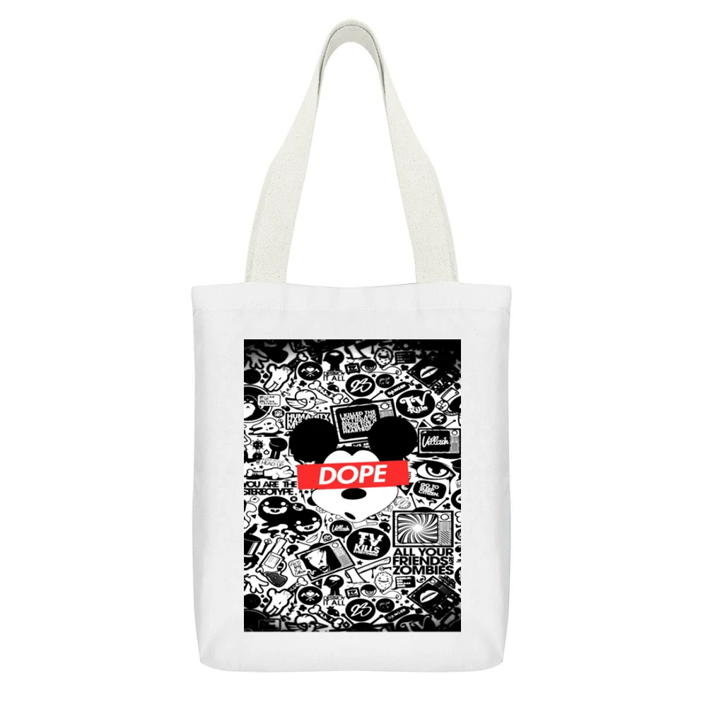 Dope Mickey Tshirt (all Styles And Colors Available) White Canvas Tote Shopping Bag With Interior Pocket