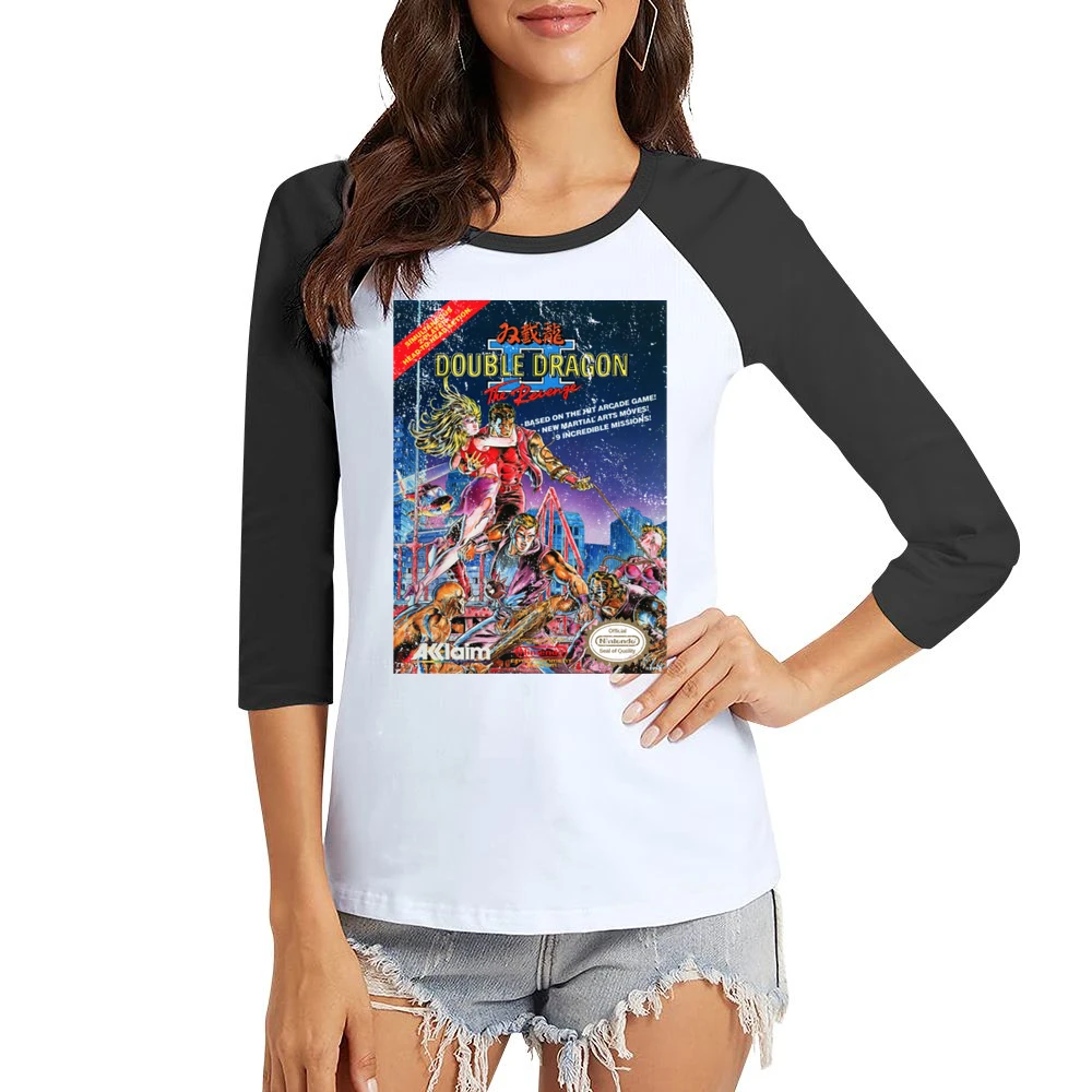 Double Dragon 2 Nes Nintendo Old School Retro Video Game Fan Distresse Women Ladies 3-4 Sleeve T-Shirt