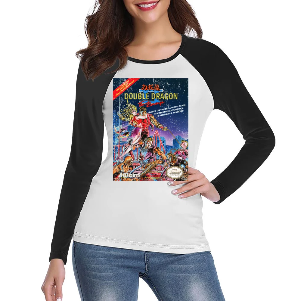 Double Dragon 2 Nes Nintendo Old School Retro Video Game Fan Distresse Women Ladies Long Sleeve T-Shirt