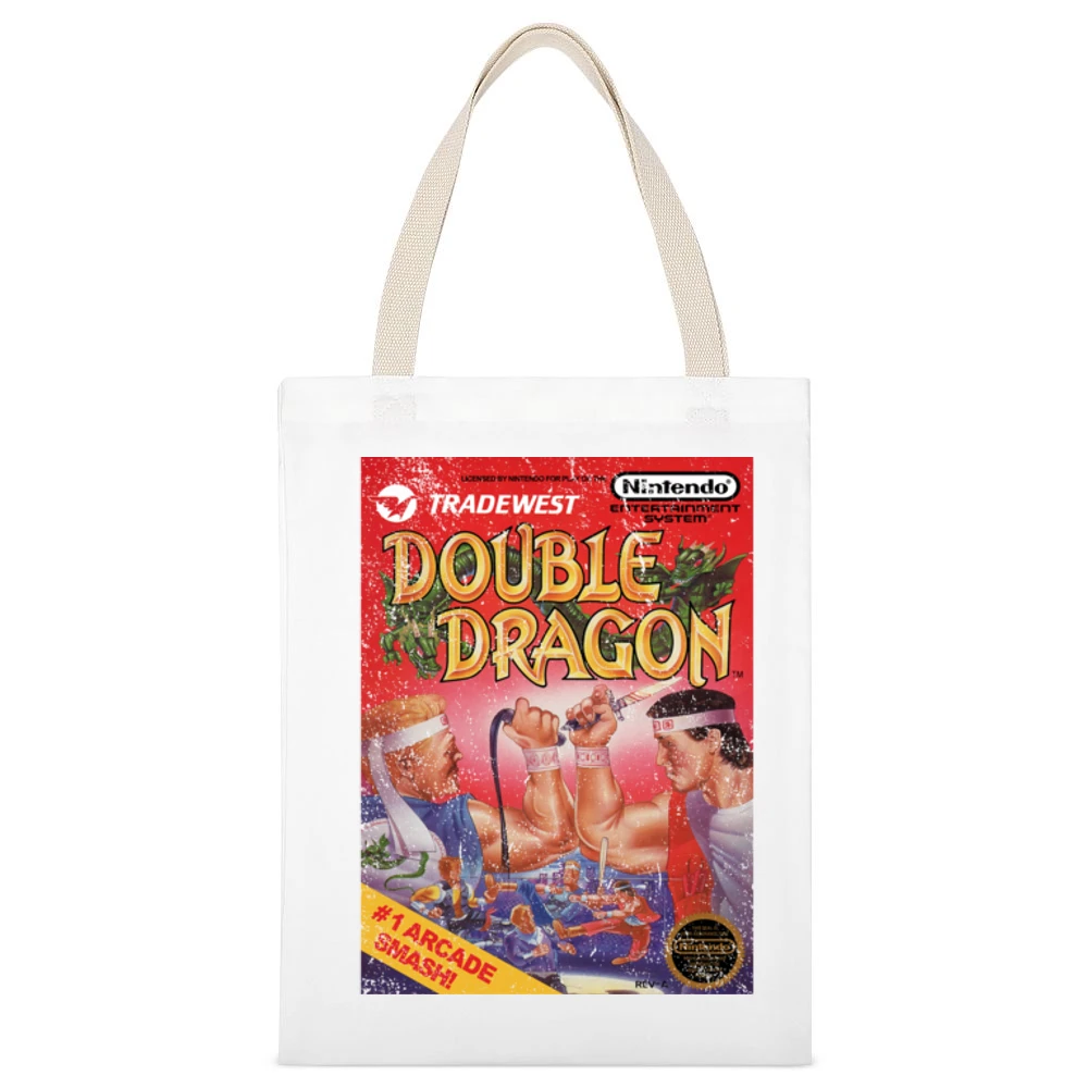Double Dragon Nes Nintendo Old School Retro Video Game Fan Distressed White Canvas Tote Shopping Bag