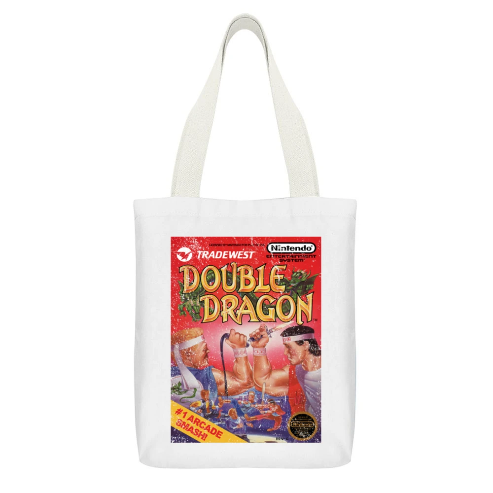 Double Dragon Nes Nintendo Old School Retro Video Game Fan Distressed White Canvas Tote Shopping Bag With Interior Pocket