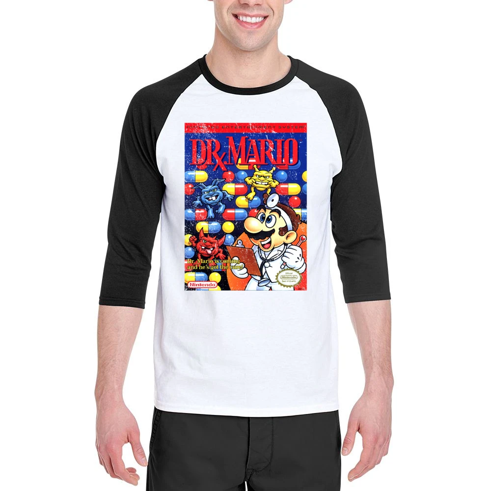 Dr Mario Nes Nintendo Old School Retro Video Game Fan Distressed T Shi Men 3/4 Sleeve T-Shirt