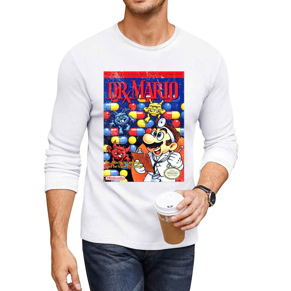 Dr Mario Nes Nintendo Old School Retro Video Game Fan Distressed T Shi Men CrewNeck Long Sleeve T-Shirt