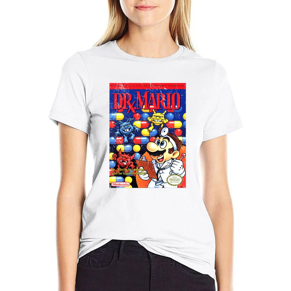 Dr Mario Nes Nintendo Old School Retro Video Game Fan Distressed T Shi US Size Women Ladies T-shirt