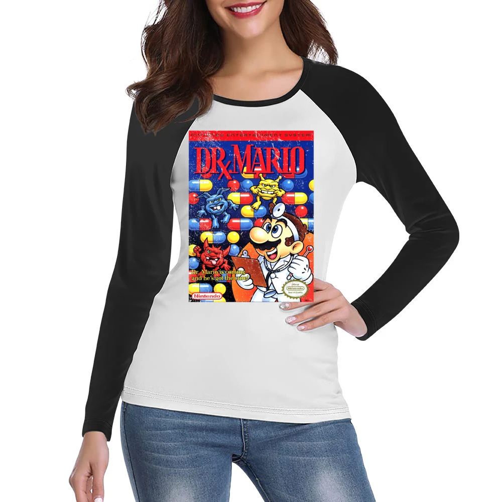 Dr Mario Nes Nintendo Old School Retro Video Game Fan Distressed T Shi Women Ladies Long Sleeve T-Shirt