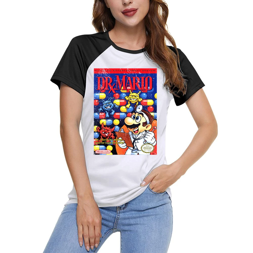 Dr Mario Nes Nintendo Old School Retro Video Game Fan Distressed T Shi Women Ladies Short Sleeve T-Shirt