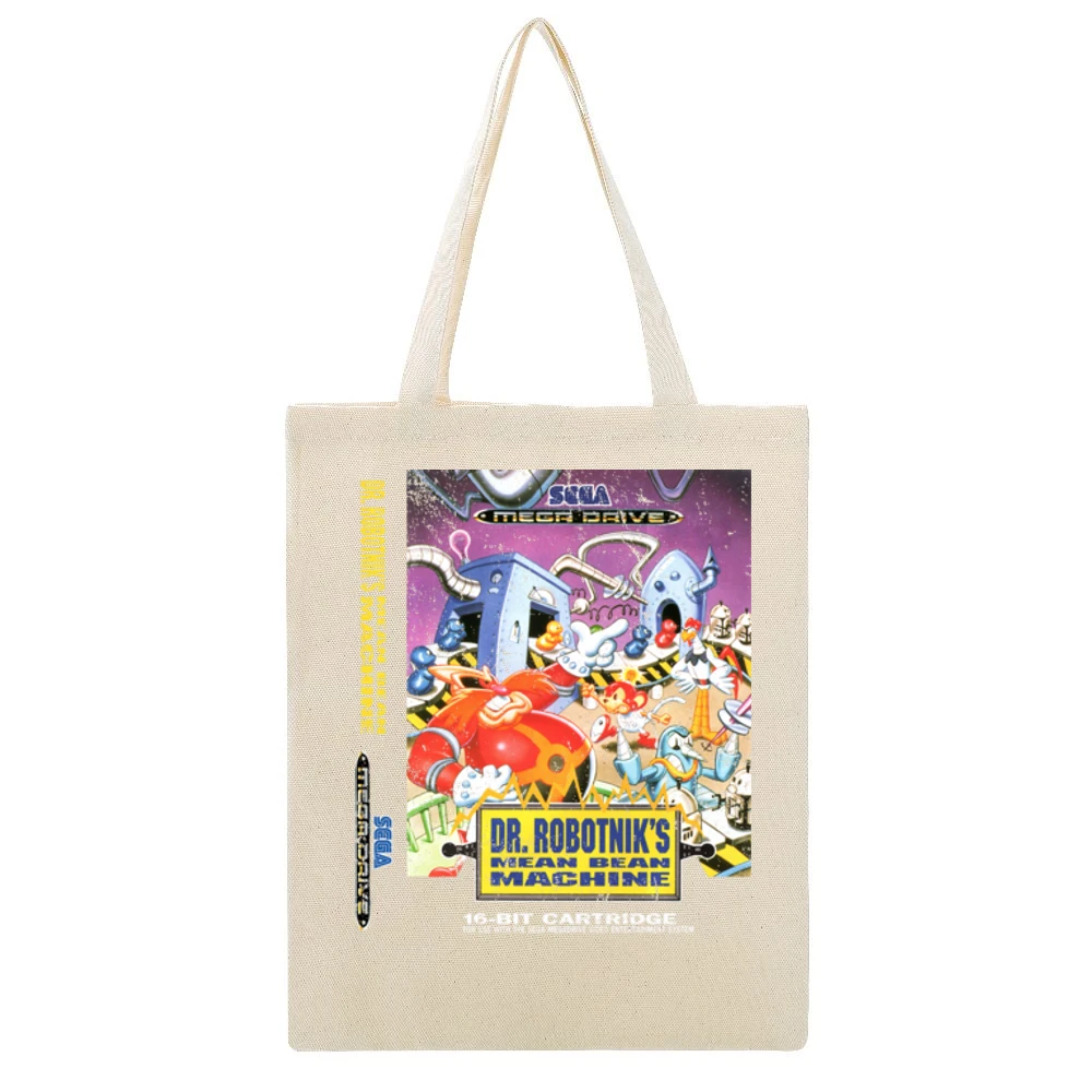 Dr Robotniks Mean Bean Machine Sega Genesis Old School Retro Video Gam Beige Canvas Tote Shopping Bag