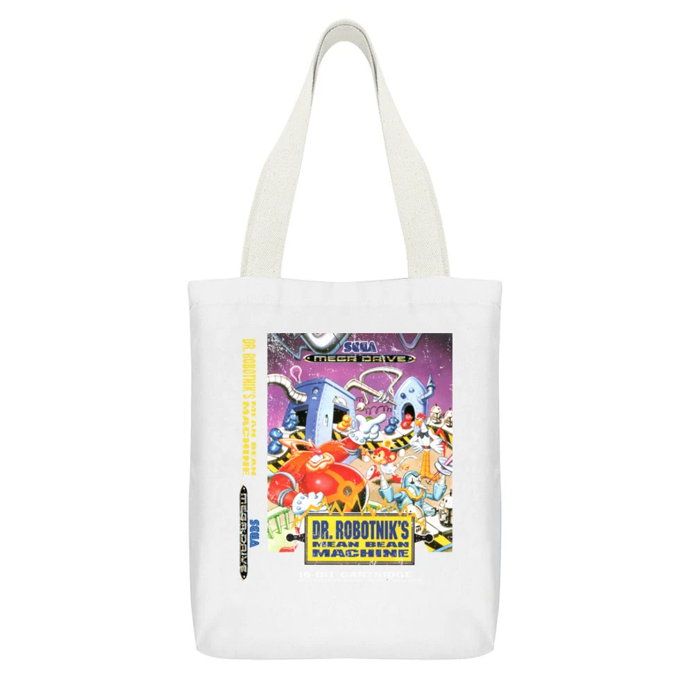 Dr Robotniks Mean Bean Machine Sega Genesis Old School Retro Video Gam White Canvas Tote Shopping Bag With Interior Pocket