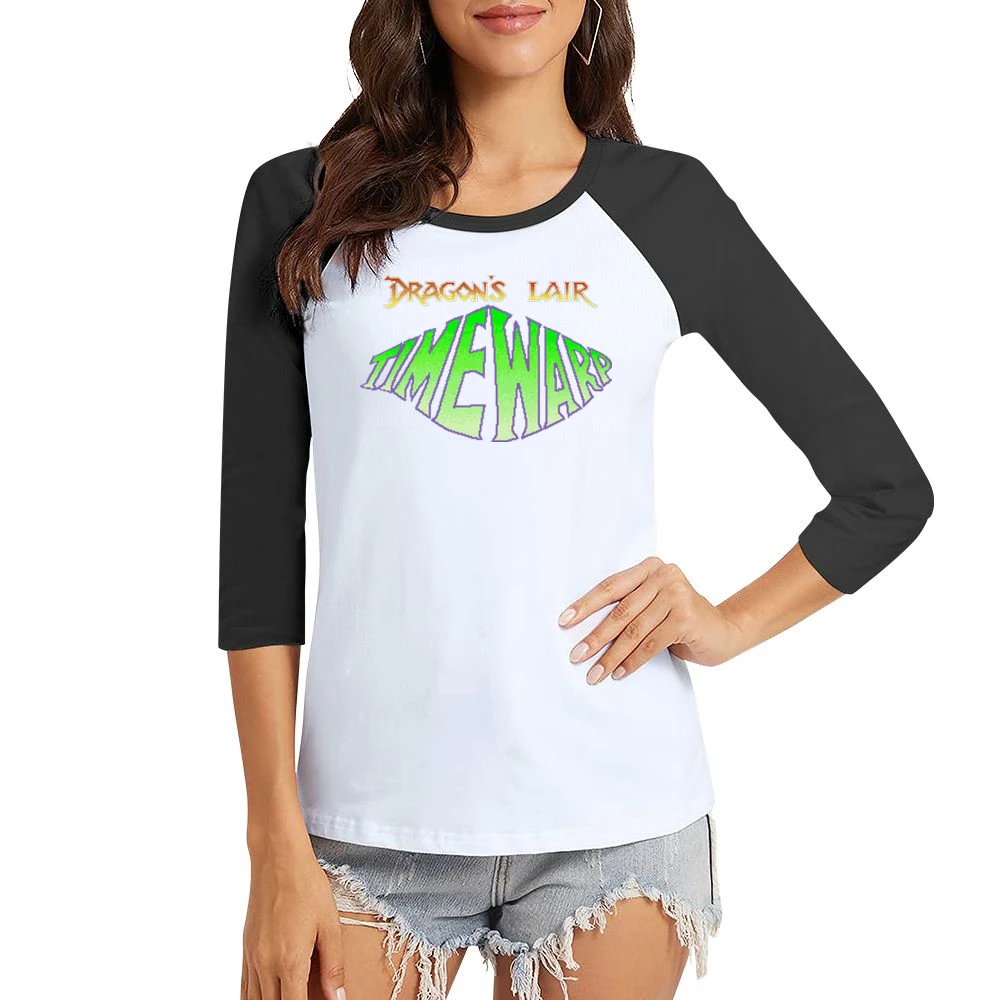 Dragon's Lair Timewarp Video Game Retro 80s Women Ladies 3-4 Sleeve T-Shirt