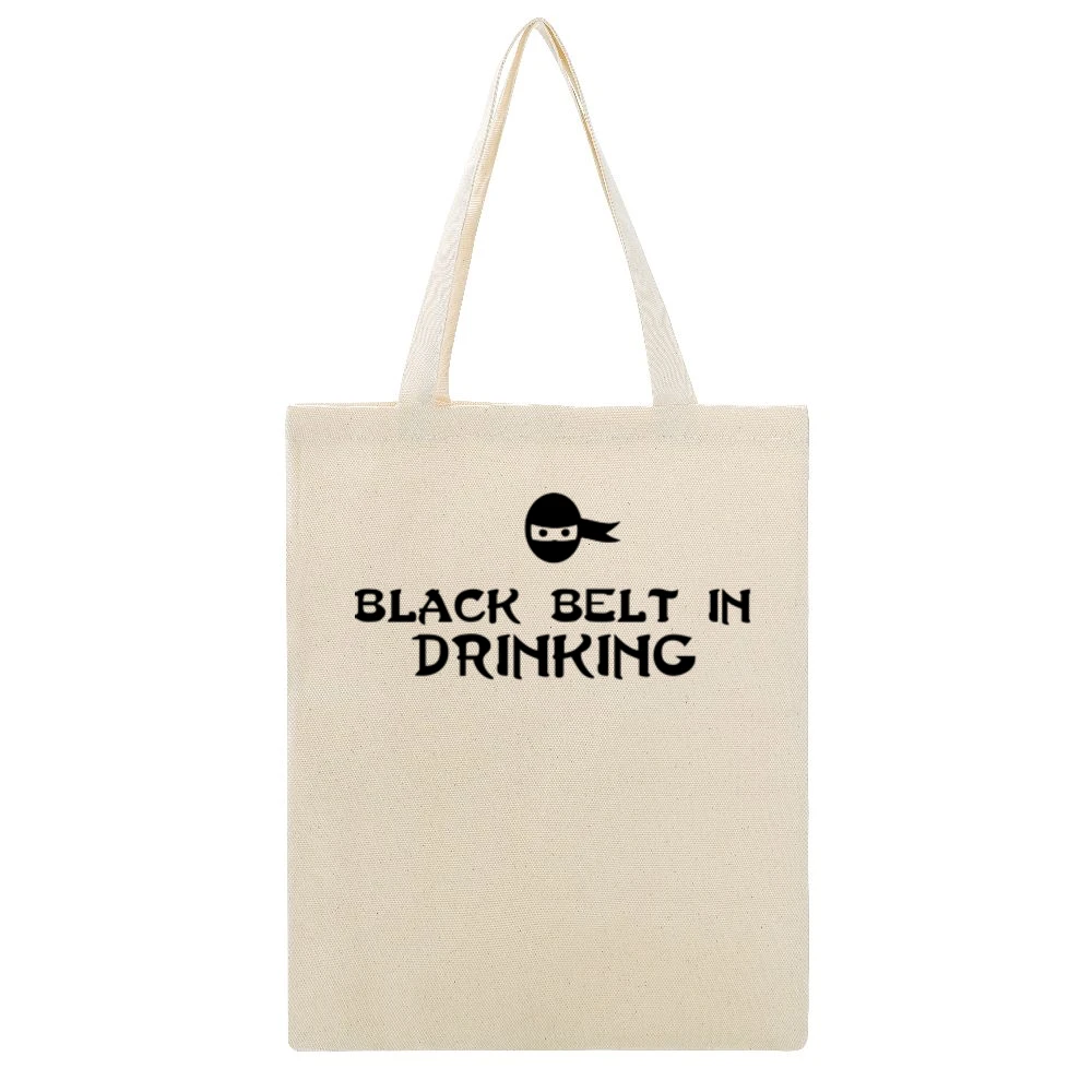 Drinking Black Belt Tshirt Beige Canvas Tote Shopping Bag