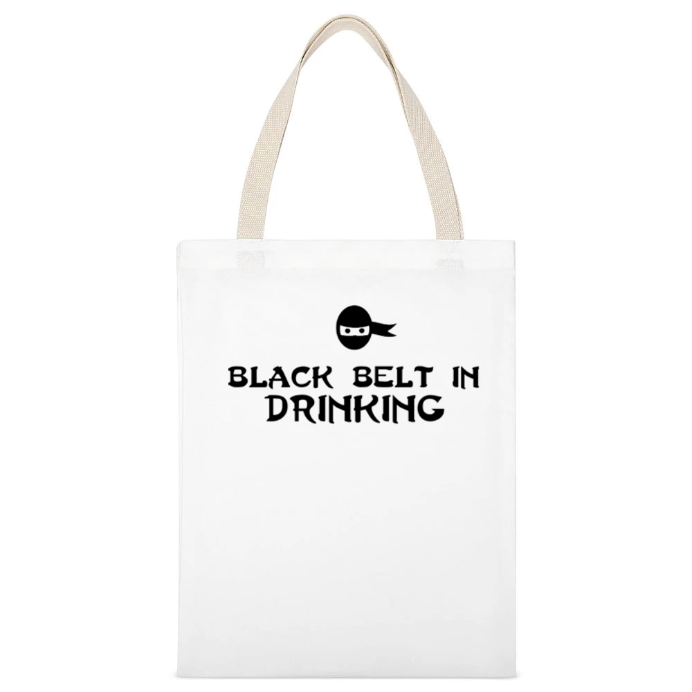 Drinking Black Belt Tshirt White Canvas Tote Shopping Bag
