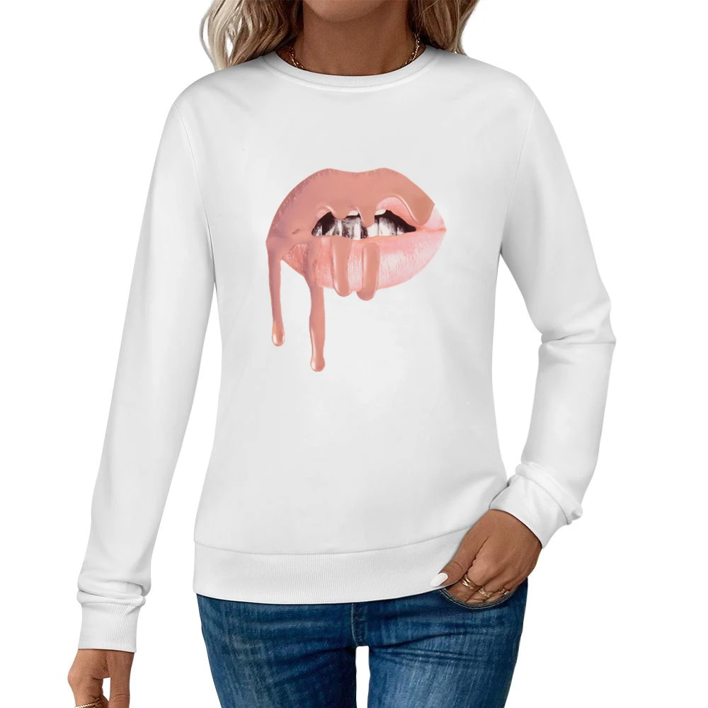 Dripping Lips Popular Lipstick Makeup Graphic Celebrity Tee Shirt Women Pullover Sweatshirt