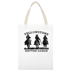Dutton Ranch Cowboys Yellowstone Show Vintage Style White Canvas Tote Shopping Bag
