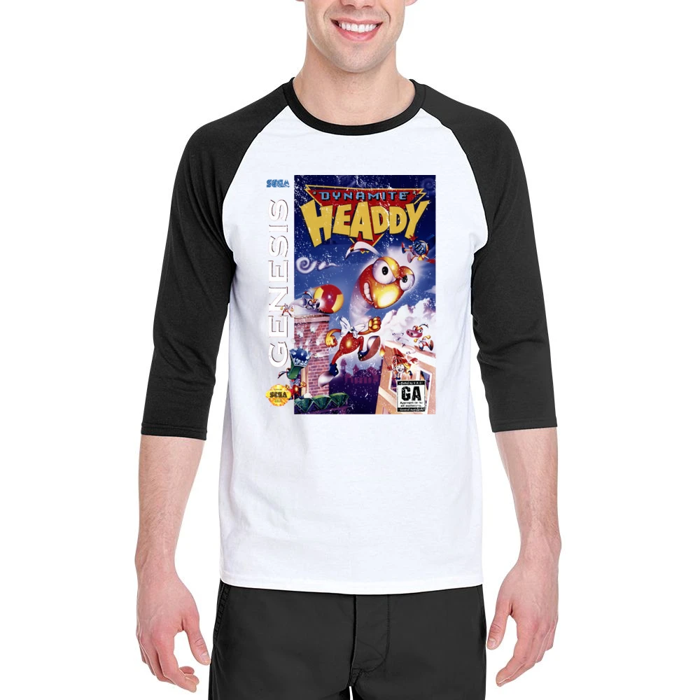 Dynamite Headdy Sega Genesis Old School Retro Video Game Fan Distresse Men 3/4 Sleeve T-Shirt