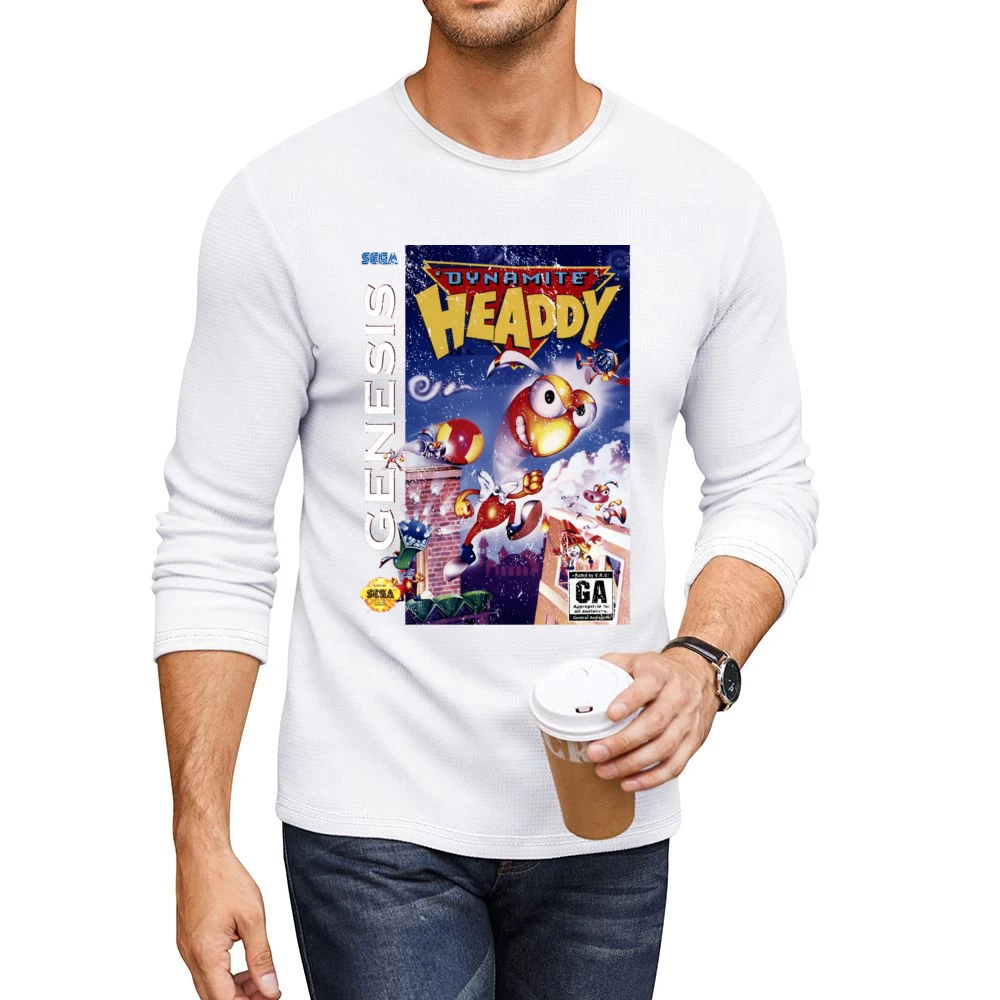 Dynamite Headdy Sega Genesis Old School Retro Video Game Fan Distresse Men CrewNeck Long Sleeve T-Shirt