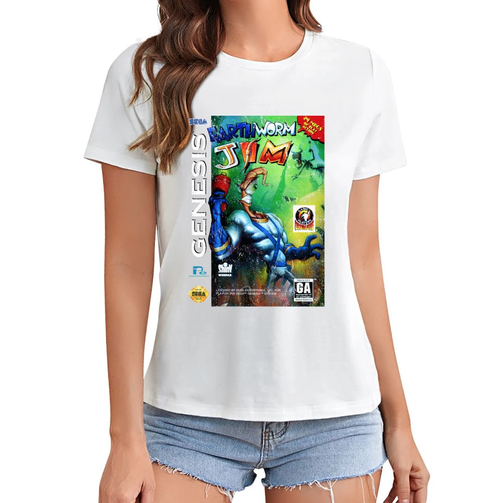 Earthworm Jim Sega Genesis Old School Retro Video Game Fan Distressed Asian Size Women Ladies T-shirt
