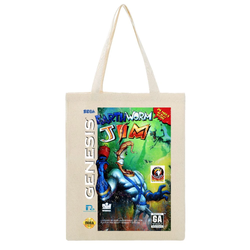 Earthworm Jim Sega Genesis Old School Retro Video Game Fan Distressed Beige Canvas Tote Shopping Bag