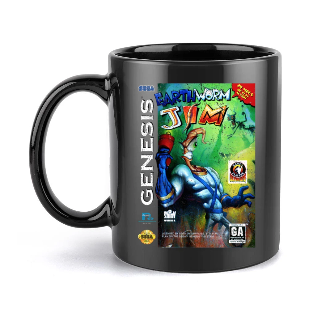 Earthworm Jim Sega Genesis Old School Retro Video Game Fan Distressed Black Mug