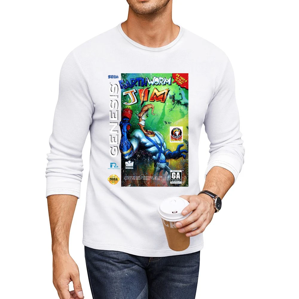 Earthworm Jim Sega Genesis Old School Retro Video Game Fan Distressed Men CrewNeck Long Sleeve T-Shirt