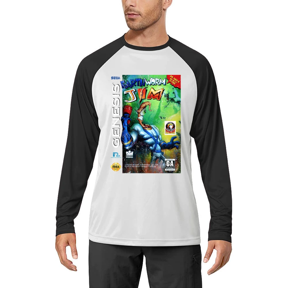 Earthworm Jim Sega Genesis Old School Retro Video Game Fan Distressed Men Long Sleeve T-Shirt
