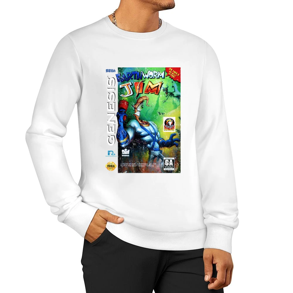 Earthworm Jim Sega Genesis Old School Retro Video Game Fan Distressed Men Pullover Sweatshirt