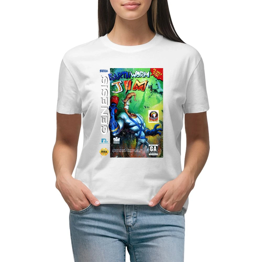 Earthworm Jim Sega Genesis Old School Retro Video Game Fan Distressed Premium Women Ladies T-shirt