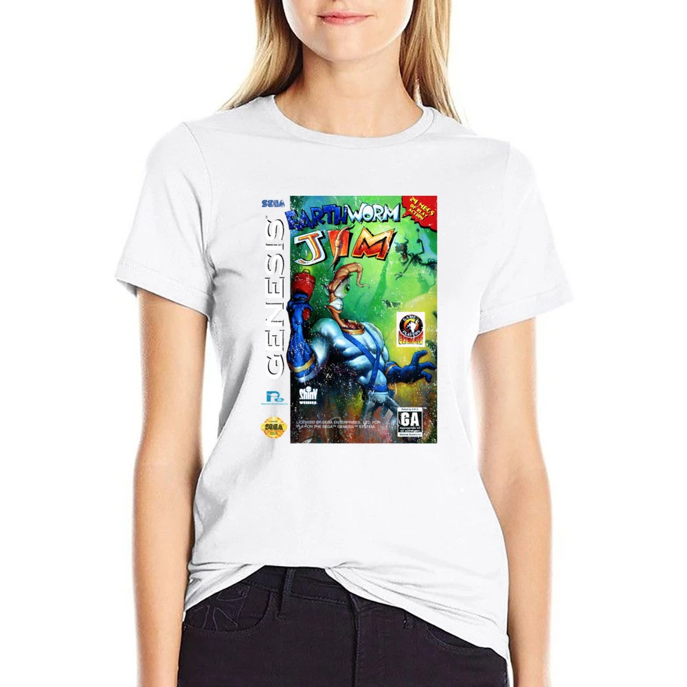 Earthworm Jim Sega Genesis Old School Retro Video Game Fan Distressed US Size Women Ladies T-shirt