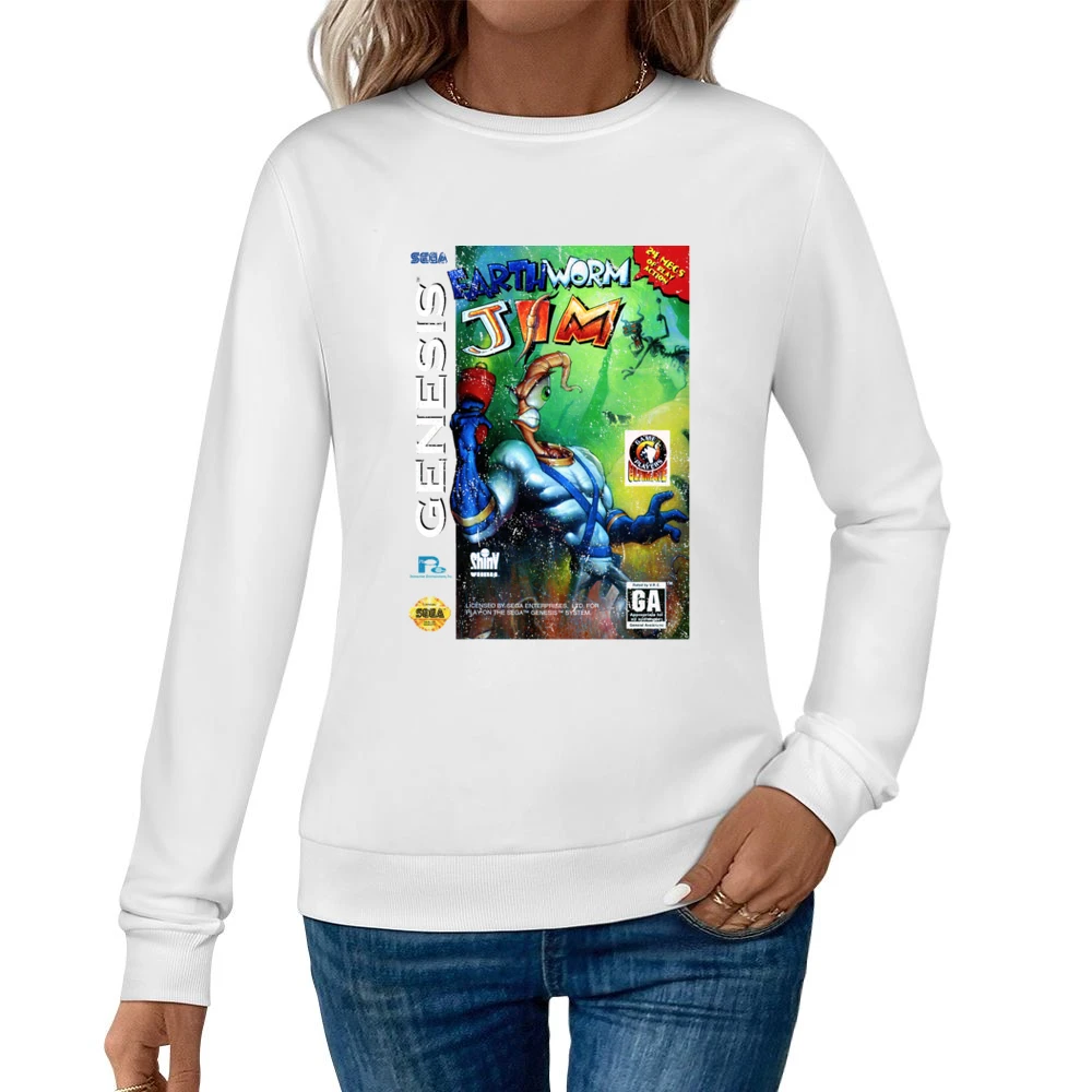 Earthworm Jim Sega Genesis Old School Retro Video Game Fan Distressed Women Pullover Sweatshirt