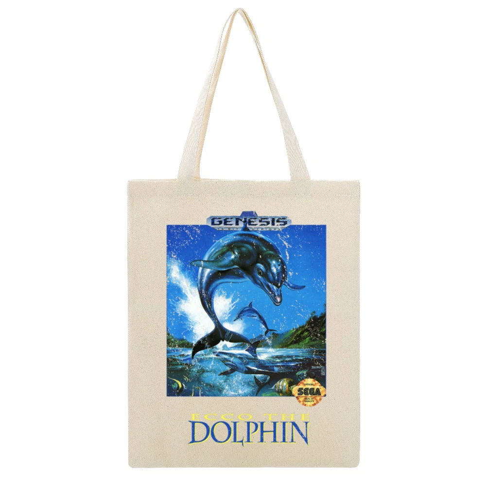 Ecco The Dolphin Sega Genesis Old School Retro Video Game Fan Distress Beige Canvas Tote Shopping Bag