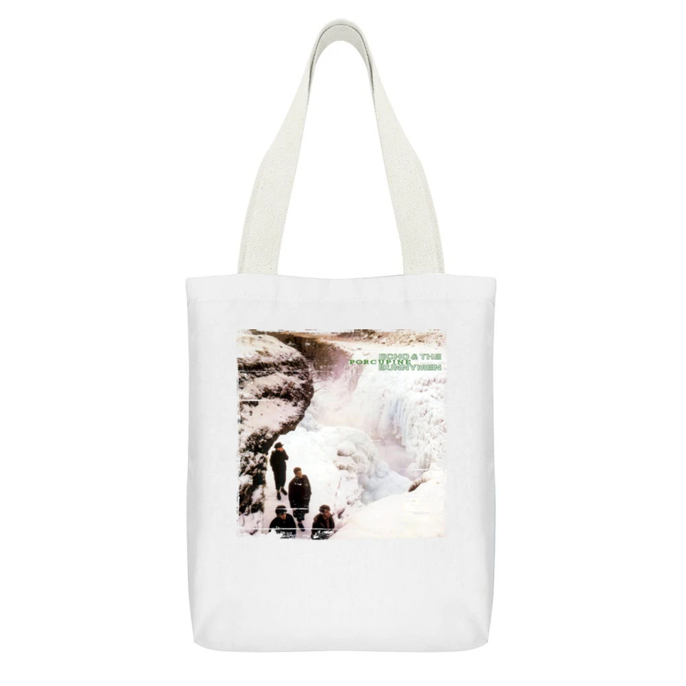 Echo And The Bunnymen Porcupine Album Cover Distressed Image White Canvas Tote Shopping Bag With Interior Pocket