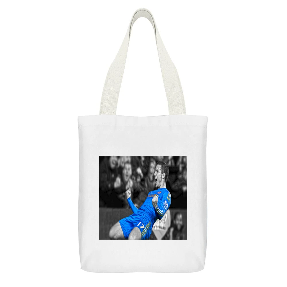 Eden Hazard Tshirt Chelsea (all styles and colors available) White Canvas Tote Shopping Bag With Interior Pocket