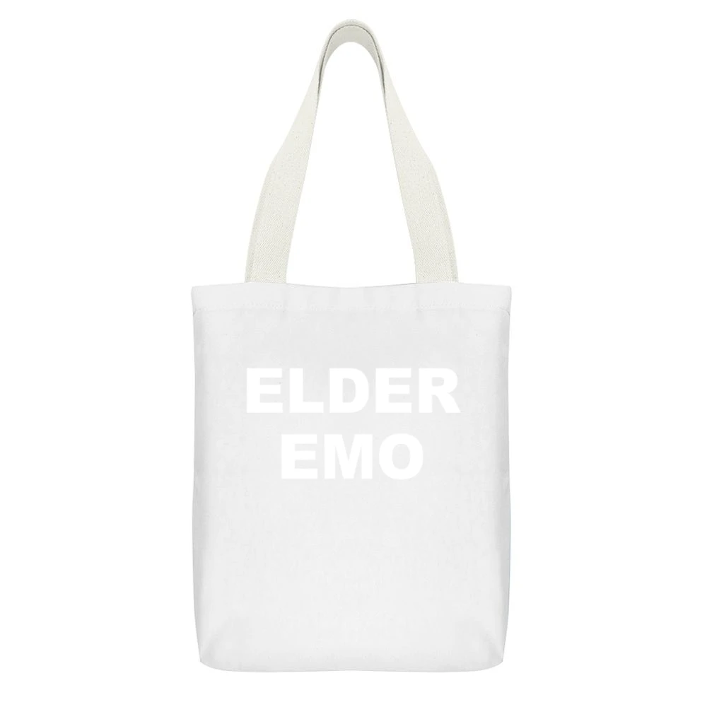 Elder Emo Funny Punk Rock Popular Graphic White Canvas Tote Shopping Bag With Interior Pocket