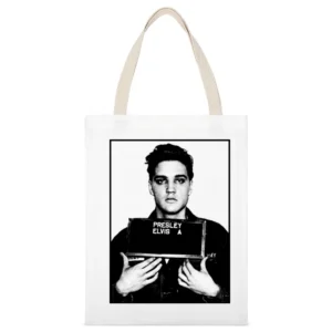 Elvis Presley Celebrity Mug Shot Grunge Graphic White Canvas Tote Shopping Bag