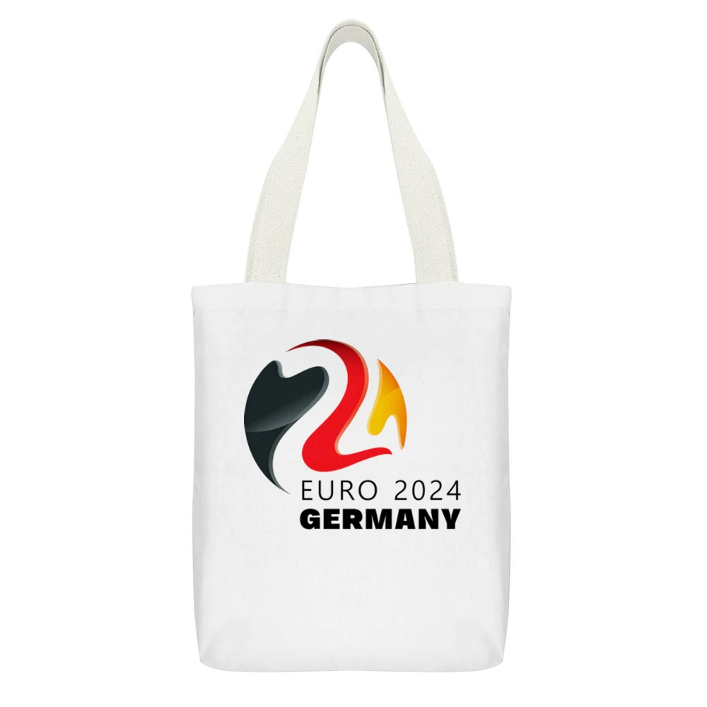 Euro 2024 Germany Host Nation Soccer Football White Canvas Tote Shopping Bag With Interior Pocket