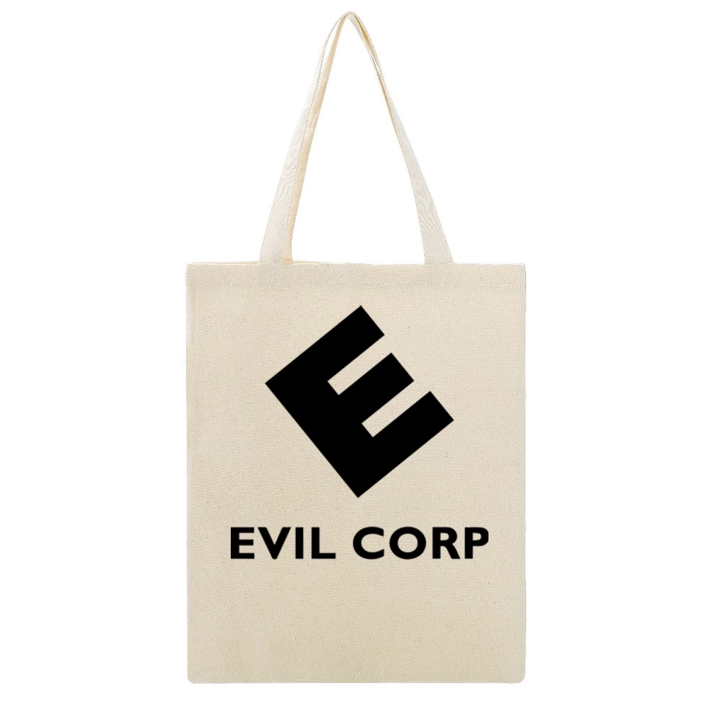 Evil Corp Mr Robot Science Fiction Tv Show Fan Black Logo Beige Canvas Tote Shopping Bag