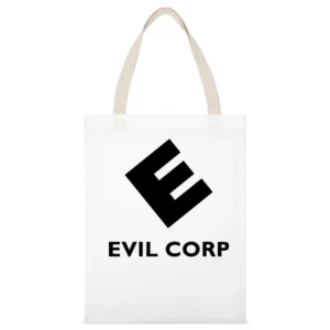 Evil Corp Mr Robot Science Fiction Tv Show Fan Black Logo White Canvas Tote Shopping Bag