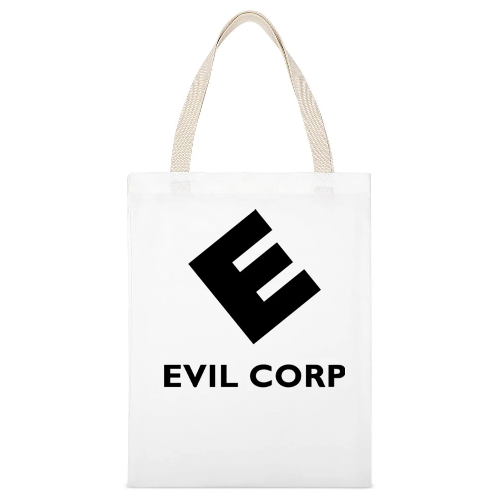 Evil Corp Mr Robot Science Fiction Tv Show Fan Black Logo White Canvas Tote Shopping Bag