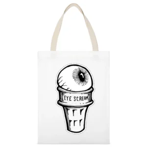 Eye Scream Ice Cream Fun Graphic Tee Shirt White Canvas Tote Shopping Bag