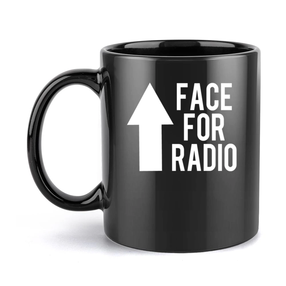 Face For Radio Funny Arrow Graphic Black Mug