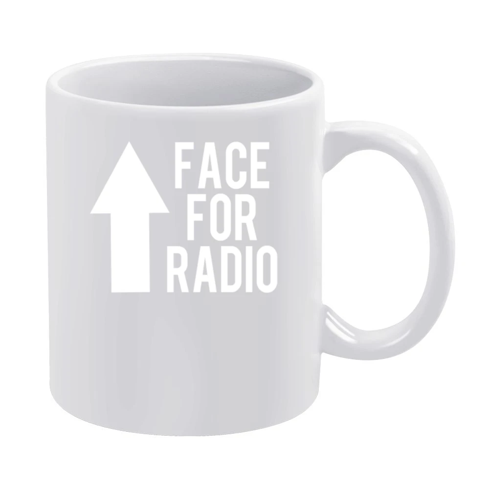Face For Radio Funny Arrow Graphic White Mug