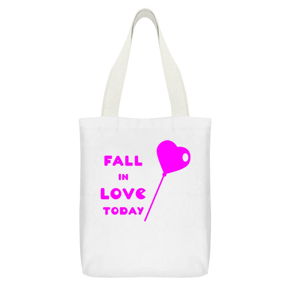 Fall in love today heart balloon White Canvas Tote Shopping Bag With Interior Pocket