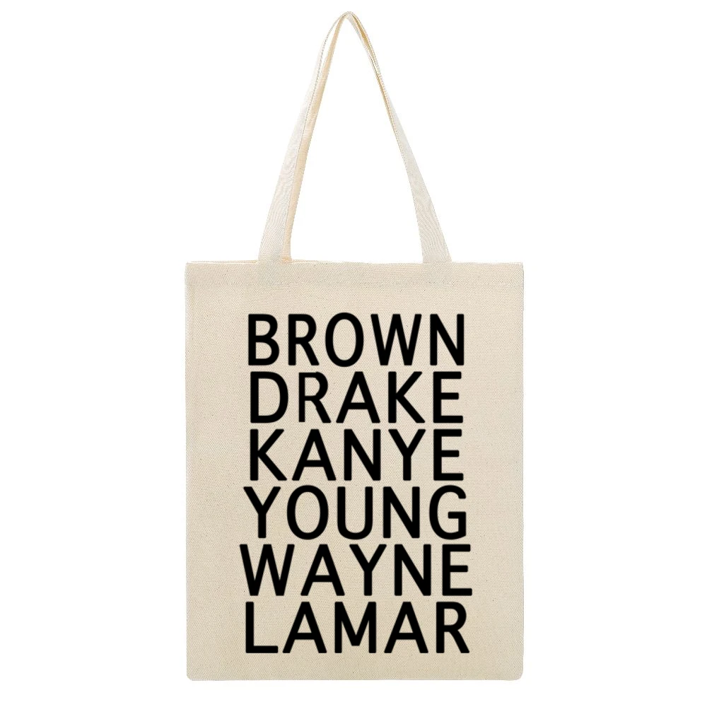 Famous Rap Stars Popular Hip Hop Rappers Graphic Tee Shirt Beige Canvas Tote Shopping Bag